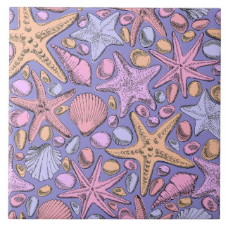 Carreau Lilac Seashell & Star Bathroom Art