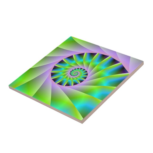 Carreau Lilac turquoise et tuile spirale verte (Côté)