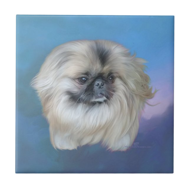 Carreau Lily de Pekingese sur bleu (Devant)