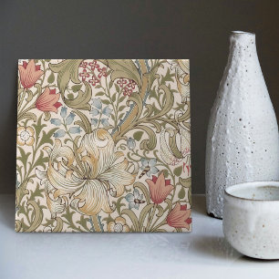 Carreau Lily dorée William Morris Arts Crafts Floral Cera