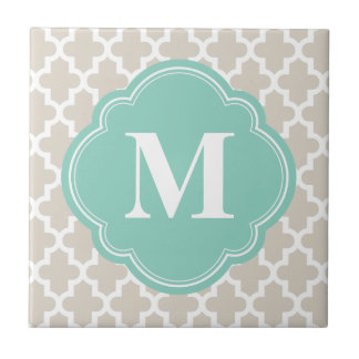 Carreau Lin Beige & Aqua Moderne Marocain Personnalisé Mon