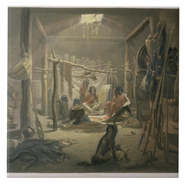 Carreau L'intérieur de la hutte d'un chef de Mandan, plat (Devant)