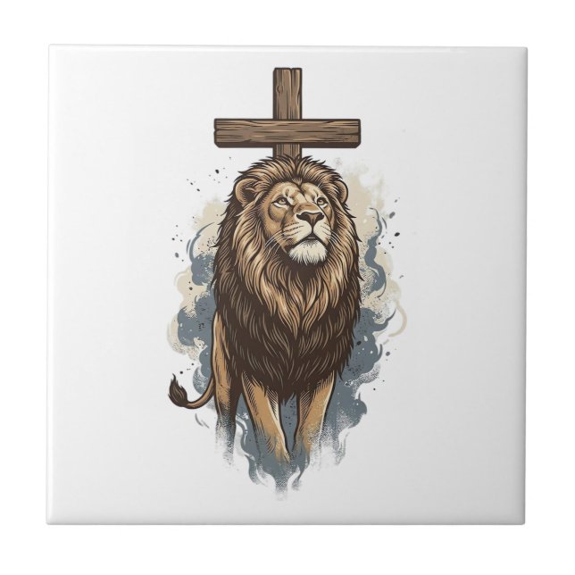 Carreau Lion Chrétien et Croix Vintage (Devant)