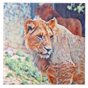 Carreau lion d'aquarell