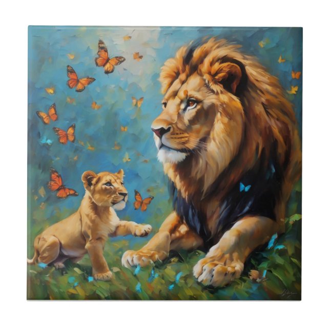 Carreau Lion Et Cub (Devant)