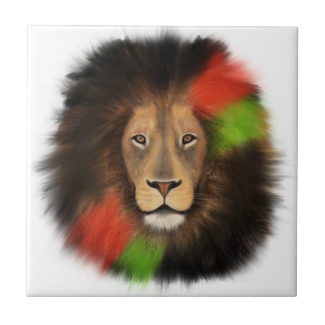 Carreau lion fierté noire rouge vert unité jungle chat roi (Devant)
