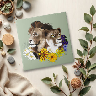 Carreau Lion Lionne Floral Vert