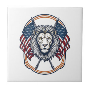 Carreau Lion patriotique avec drapeaux américains vintage