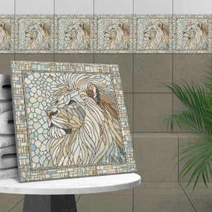 Carreau Lion Portrait Mosaic Art