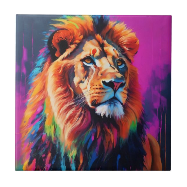 Carreau Lion Portrait Peinture Art (Devant)