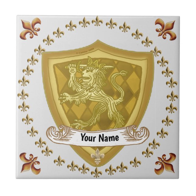 Carreau Lion Shield Family Crest Nom (Devant)