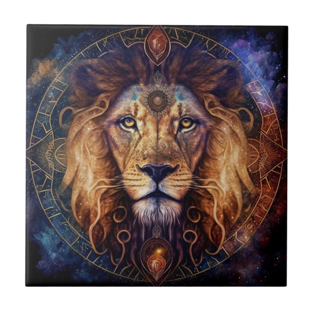 Carreau Lion Spirit Mandala Art Visionnaire (Devant)