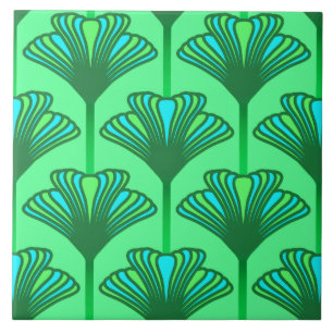 Carreau Lis d'art déco, vert de jade et turquoise