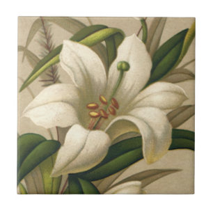 Carreau Lis de Pâques vintage, fleurs victoriennes en fleu