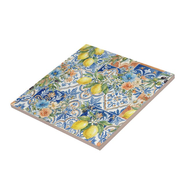 Carreau Lisbon Blue Lemon Tile Citrus Kitchen Decor (Côté)