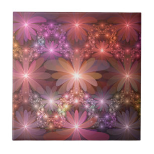 Carreau Lit de fleurs Coloré Brillant Art Fractal Abstrait