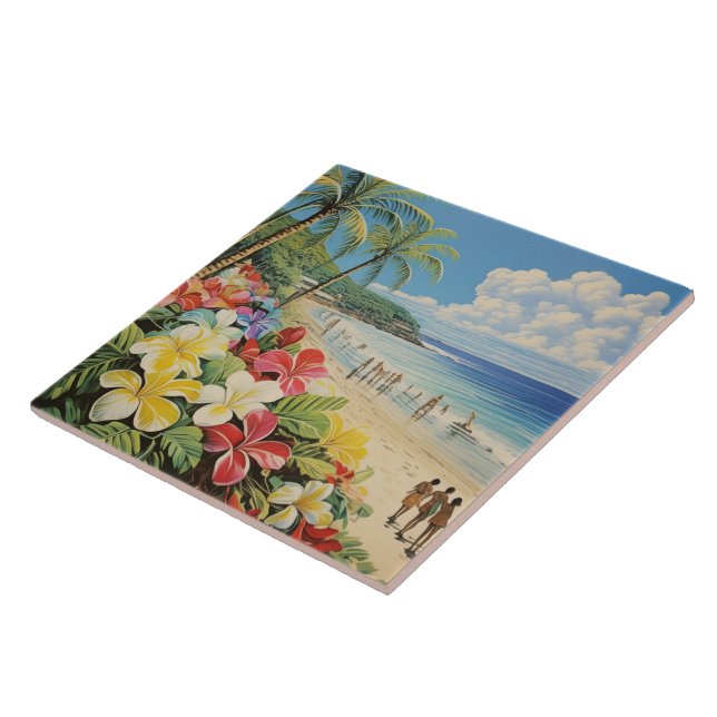 Carreau lithographe vintage art tropical (Côté)