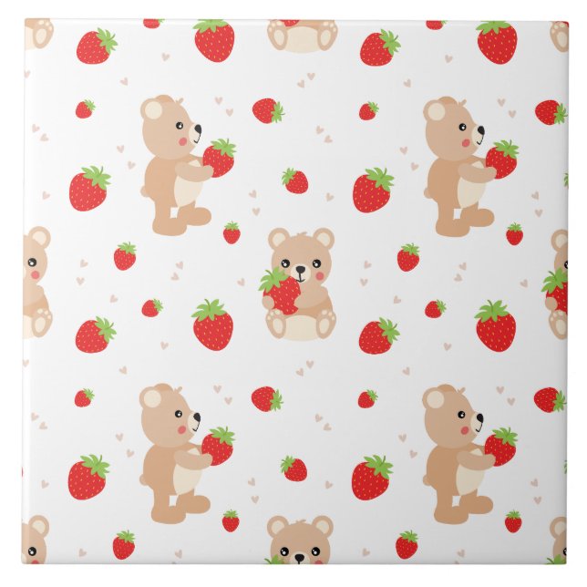 Carreau Little teddy bear with strawberry (Devant)