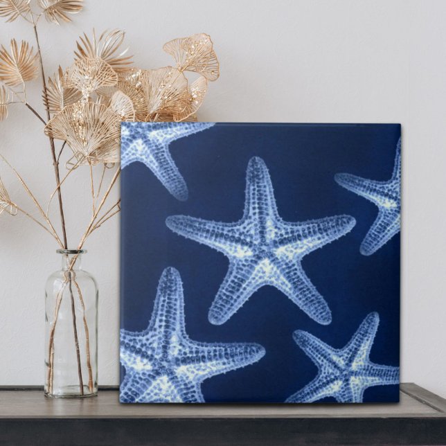 Carreau littoral chic plage rustique nautique bleu étoile (coastal chic beach rustic nautical blue starfish tile)