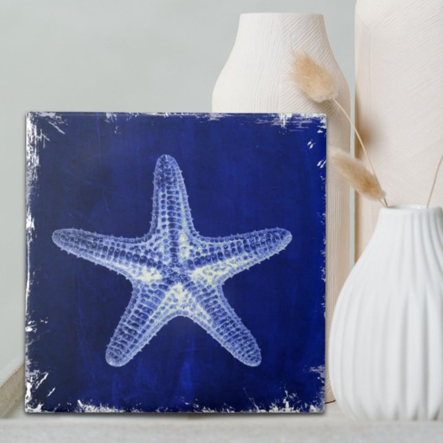 Carreau littoral chic plage rustique nautique bleu étoile (coastal chic beach rustic nautical blue starfish tile)