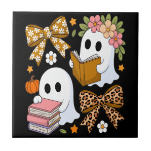Carreau Livres fantômes Halloween Floral Automne Halloween