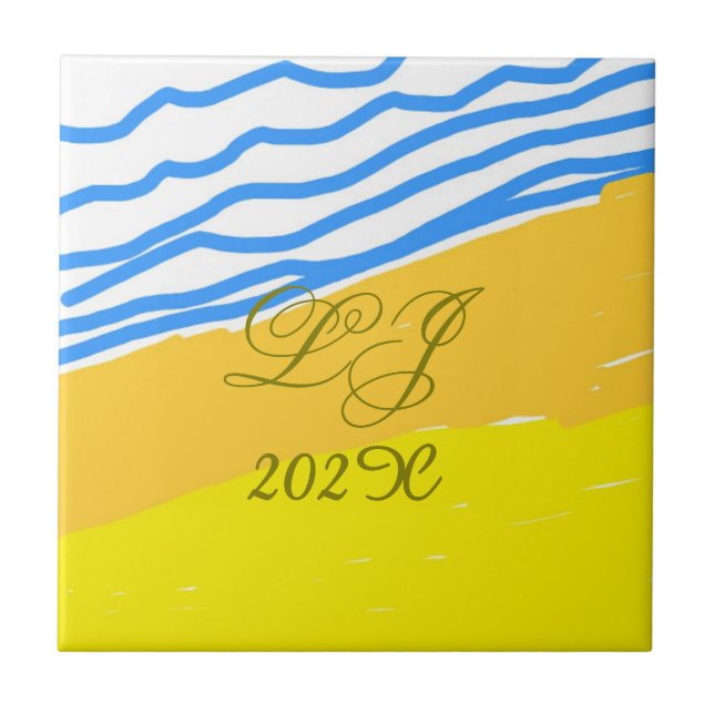 Carreau LJ Monogramme Elégant Moderne Plage Mariage (Devant)