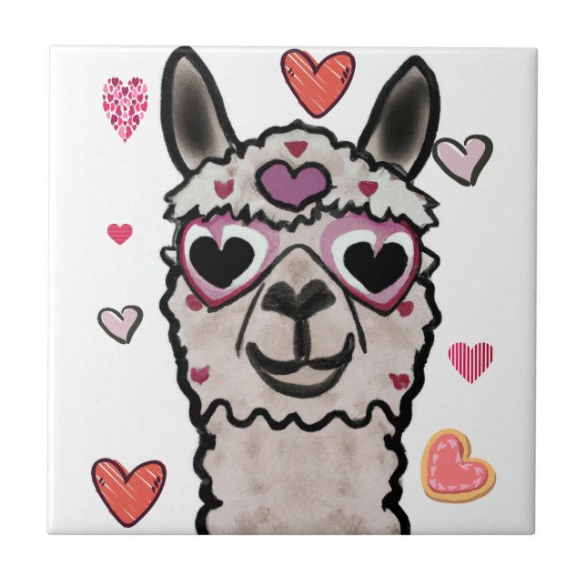 Carreau Llama cool avec lunettes de coeur (Devant)