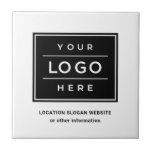 Carreau Logo d'entreprise blanc sur mesure carré<br><div class="desc">Les tuiles personnalisées carré présentent votre logo professionnel et le texte personnalisé pour un emplacement,  un slogan,  un site Web ou d'autres informations. Ajoutez simplement le logo de votre entreprise à l'image de l'espace réservé noir et blanc et tapez votre libellé préféré. Les couleurs peuvent être modifiées.</div>
