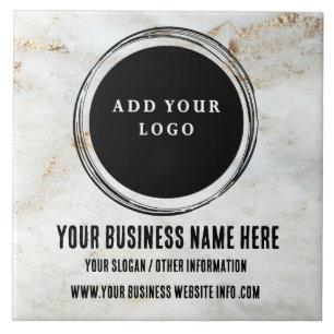 Carreau Logo d'entreprise personnalisé Marbre blanc et or