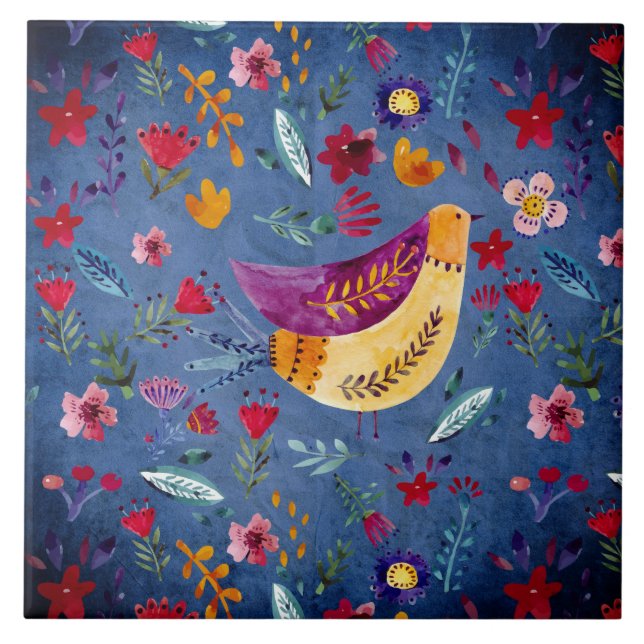 Carreau L'Oiseau précoce dans le jardin fleuri (Devant)