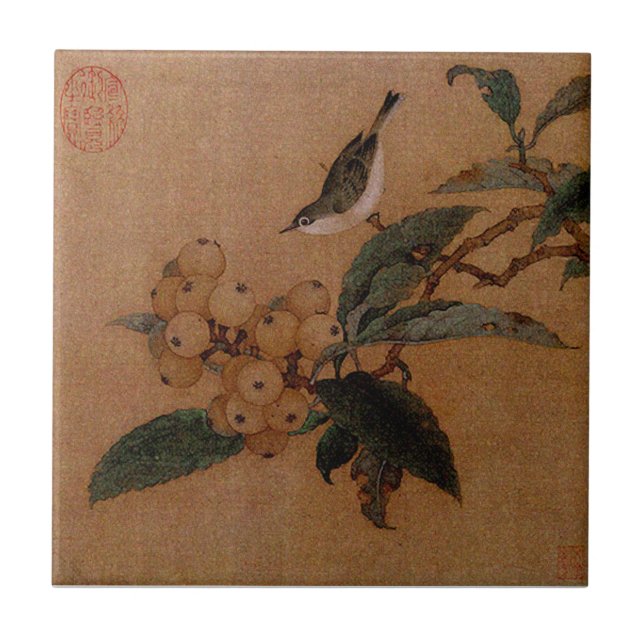 Carreau Loquats et art vintage d'oiseaux (Devant)