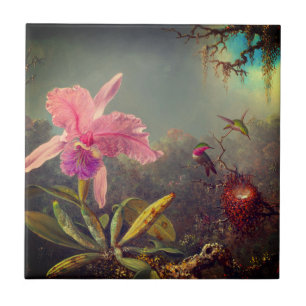 Carreau L'orchidée de Cattleya et trois colibris Heade