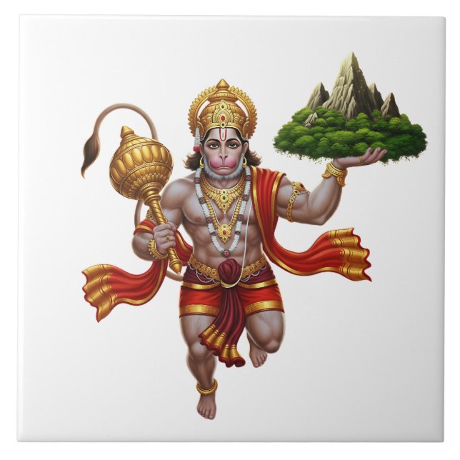 Carreau Lord Hanuman Flying Lifting Mountain (Devant)