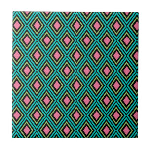 Carreau Losanges arc-en-ciel pastel Géométrique Noir Rose 