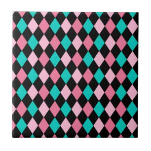 Carreau Losanges Arc-en-ciel Pastel Noir Rose Bleu Arlequi