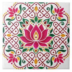 Carreau Lotus Diya Kolam Rangoli Floral Festif Indien