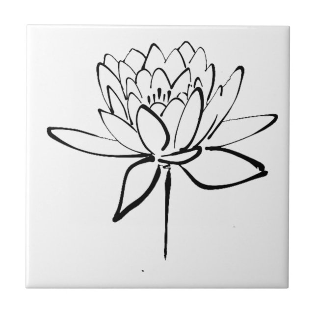 Carreau Lotus Flower Black and White Ink Dessin Art (Devant)