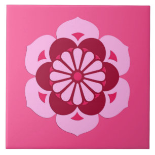 Carreau Lotus Flower Mandala, Fuchsia Pink et Bourgogne