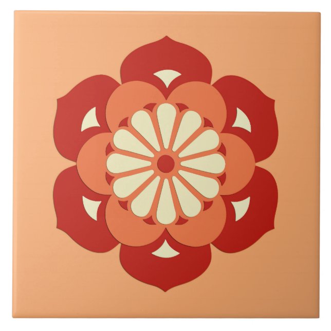 Carreau Lotus Flower Mandala, Pastel Orange et Mandarin (Devant)