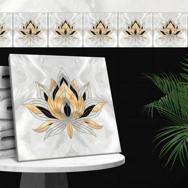 Carreau Lotus Flower - Noir, Perle et Or (Créateur téléchargé)