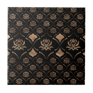 Carreau Lotus Flower ornement de luxe - noir et or