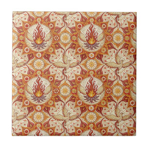 Carreau Lotus Mandala à la Flamme Sacrée - Motif de Phénix