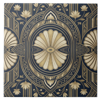 Carreau Lotus Mandala Art Déco Navy et Or Patte Géométriqu