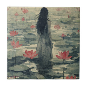 Carreau Lotus mélancolique Eau Misty Aquarelle (2)
