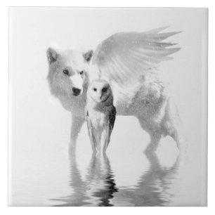 Carreau Loup ailé et hibou Imaginaire Art