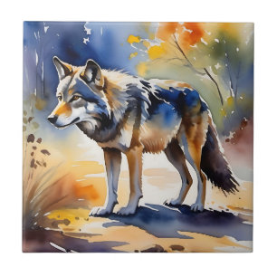 Carreau Loup dans une aquarelle de forêt