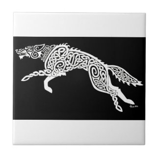 Carreau Loup de Knotwork, blanc sur le noir