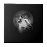 Carreau Loup et lune de Howling noir et blanc<br><div class="desc">Un loup est encore un loup,  même lorsqu'il est seul. Peut-être qu'un loup est encore plus un loup lorsqu'il est seul.</div>