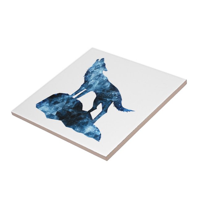 Carreau Loup hurlant silhouette de fumée bleue scintillant (Côté)