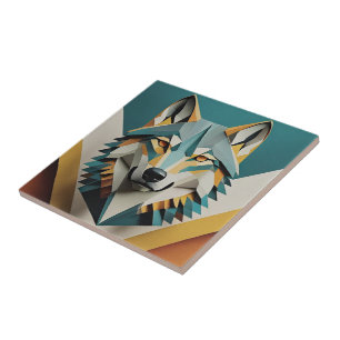 Carreau Loup rétro style géométrique cool moutarde bleue